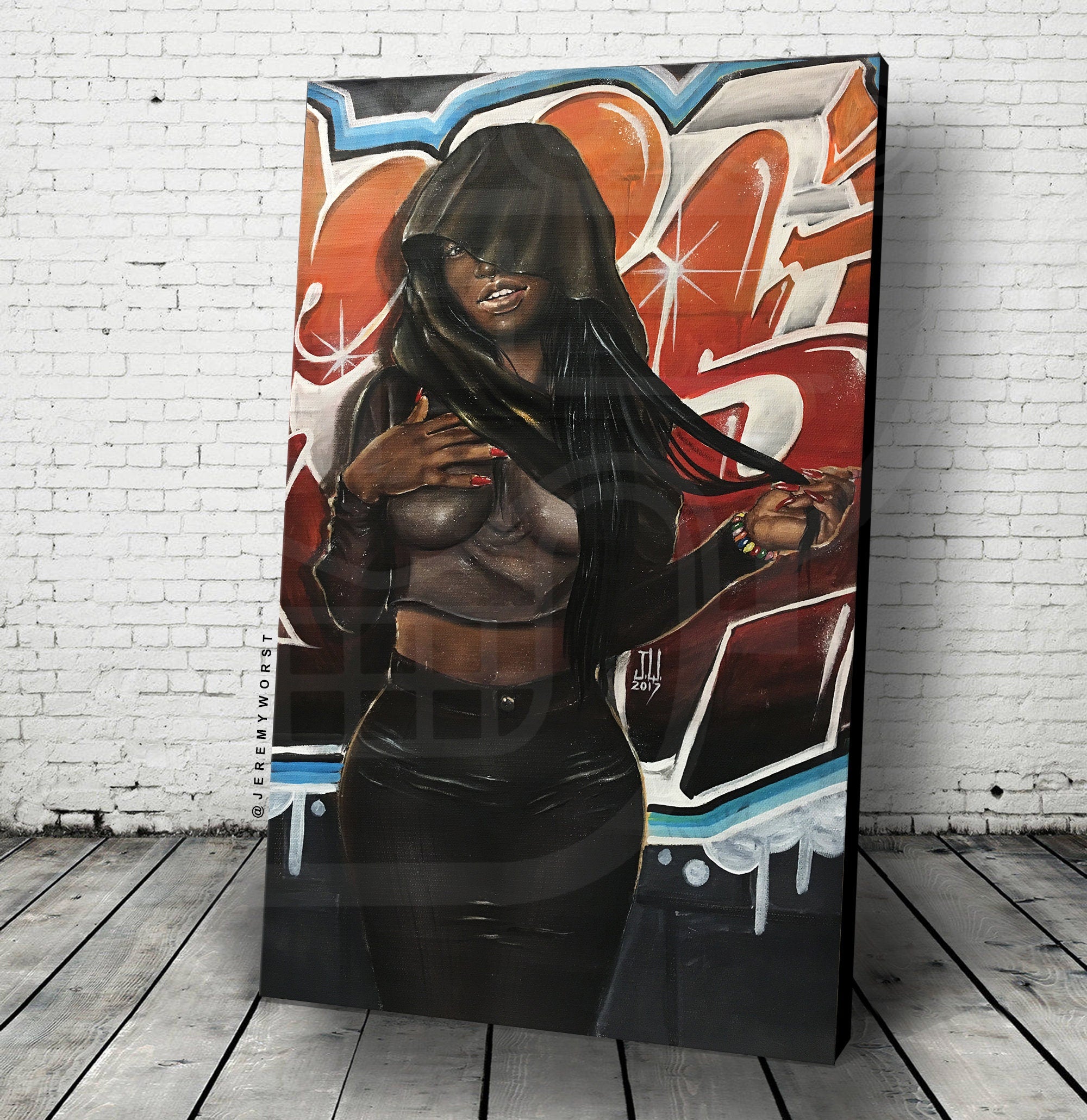 NEW JEREMY WORST Bitch Please Pretty African Girl Woman urban painting