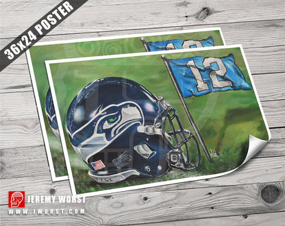 JEREMY WORST Seattle Seahawks 12th Man go hawks Fine Art Print Artwork helmet nfl football helmet player sports jewelry