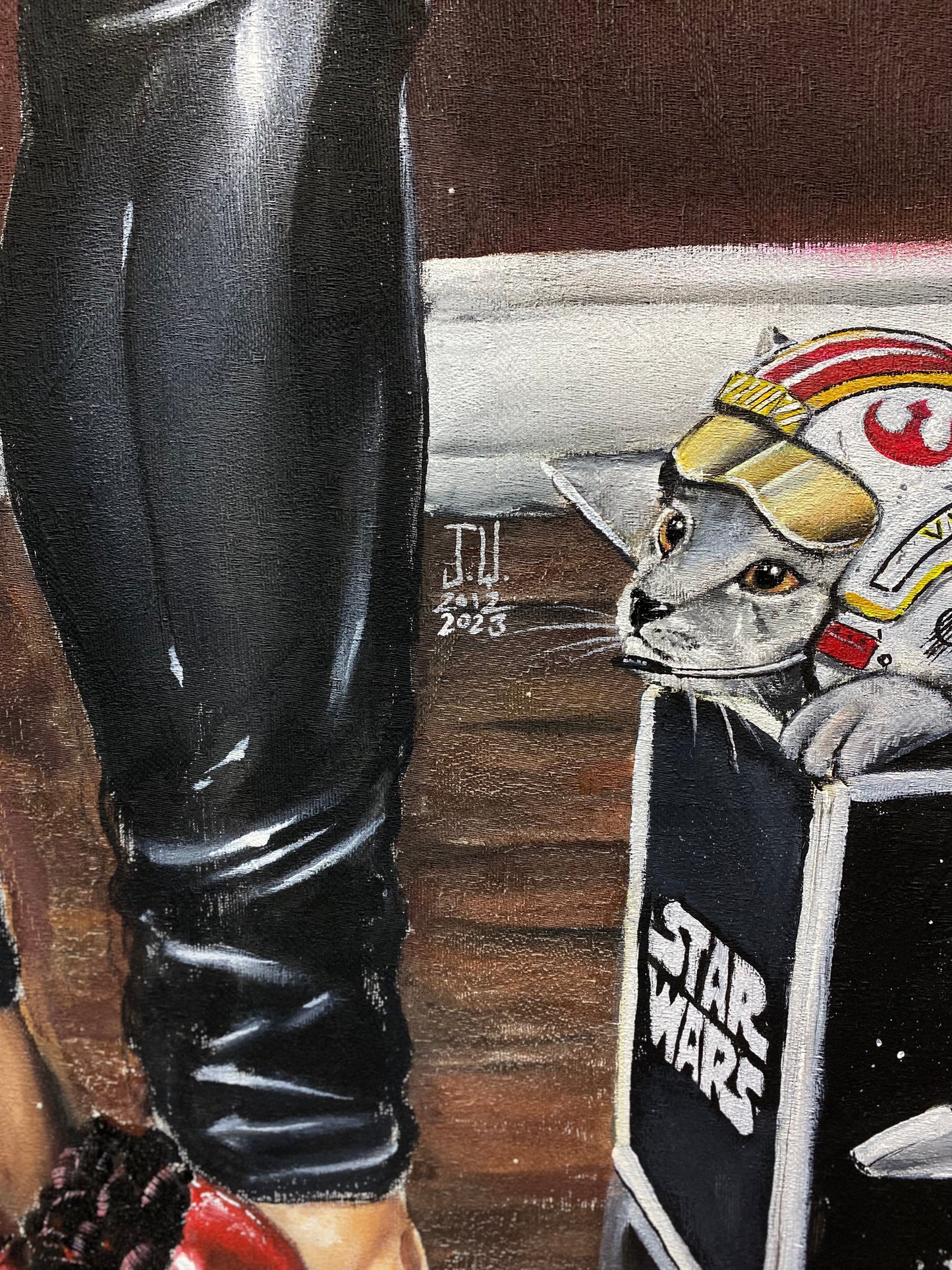 Rebel Fighter Kitty Original Acrylic Painting by Jeremy Worst Arcade game room wall art canvas