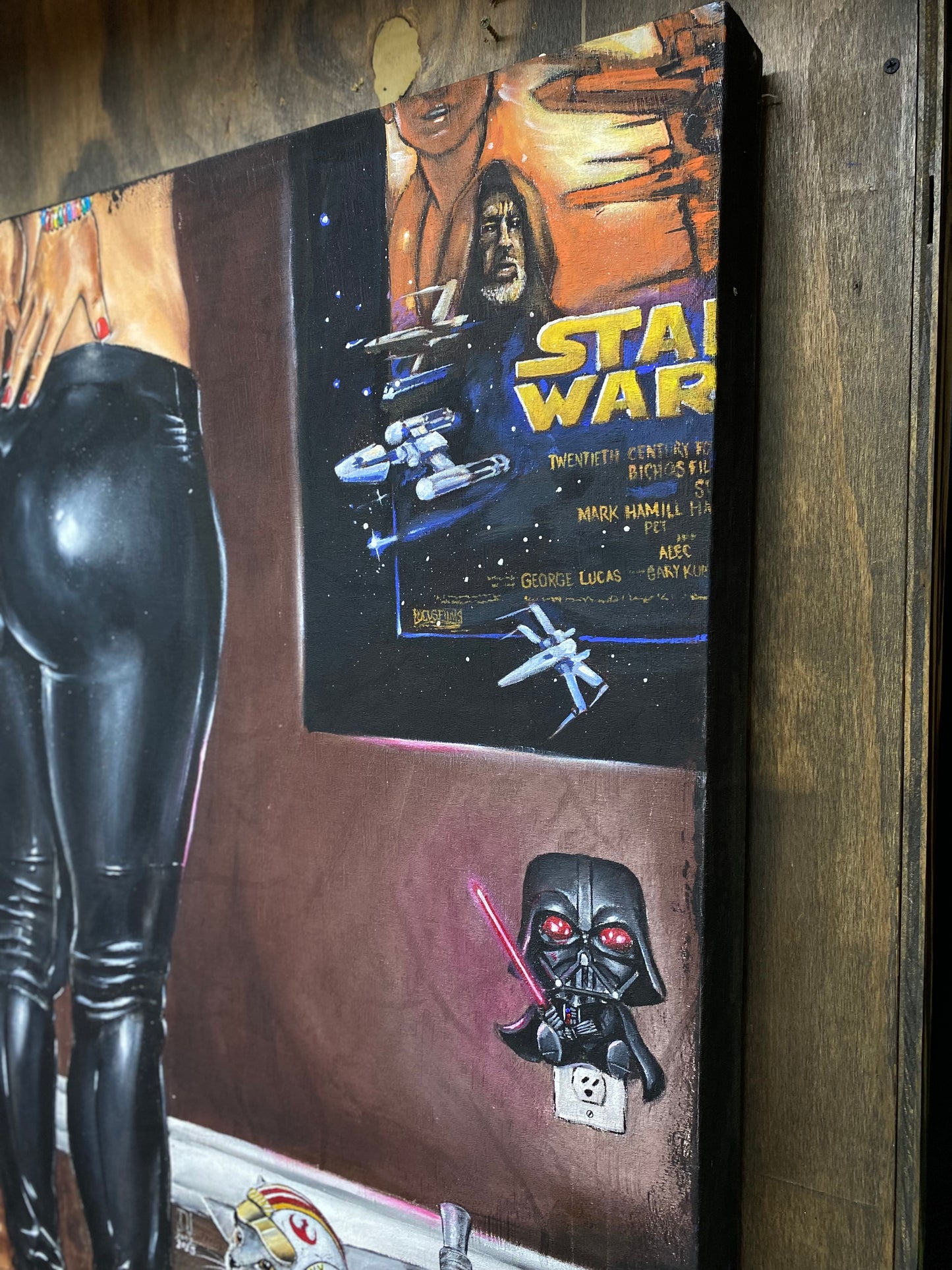 Rebel Fighter Kitty Original Acrylic Painting by Jeremy Worst Arcade game room wall art canvas