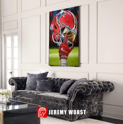 JEREMY WORST Atlanta Falcons 2024 RISE UP Dirty Birds Painting sports Canvas Print Artwork helmet Nfl