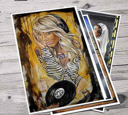 NEW JEREMY WORST Go Dj Artwork Signed Fine Art music Print sticker sexy woman painting acrylic abstract background canvas Original party studio