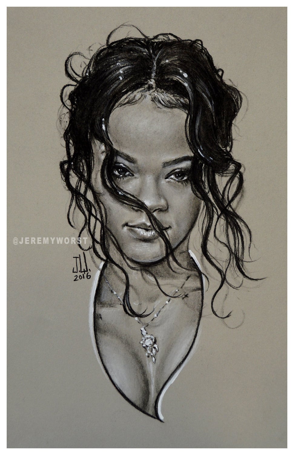 JEREMY WORST " RiRi " Sketch Artwork Signed Fine Art Print Great gift for Her Rihanna navy nsfw jewelry anime nsfw sticker