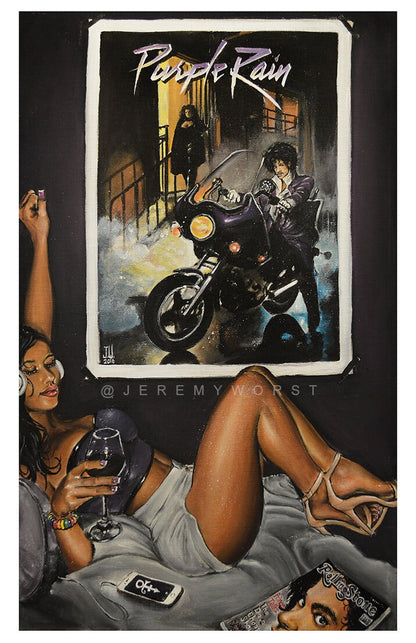 JEREMY WORST Purple Rain Acrylic Painting Canvas Print Prince rip sexy girl logo wine music legend magazine cover alone Artwork classic