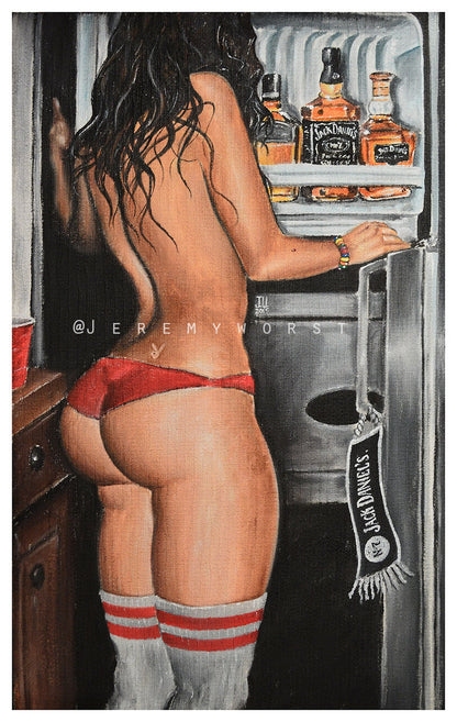 JEREMY WORST Late Night Snack Original Painting artwork whiskey Fridge Decanter Gift nude sexy woman nsfw xvideo Canvas Wall Art Decor