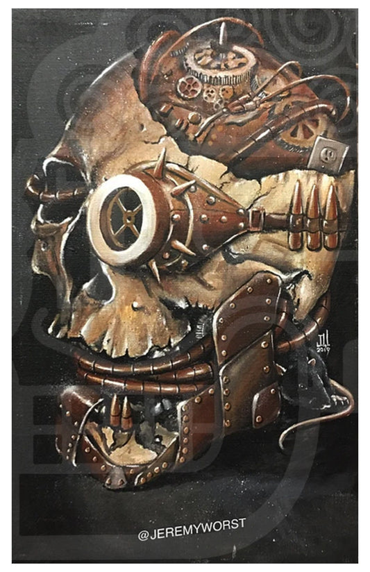 JEREMY WORST Steampunk Skull Acrylic Painting wall decor cosplay outfit goggles mouse rat leather face metal wire new school tattoo art