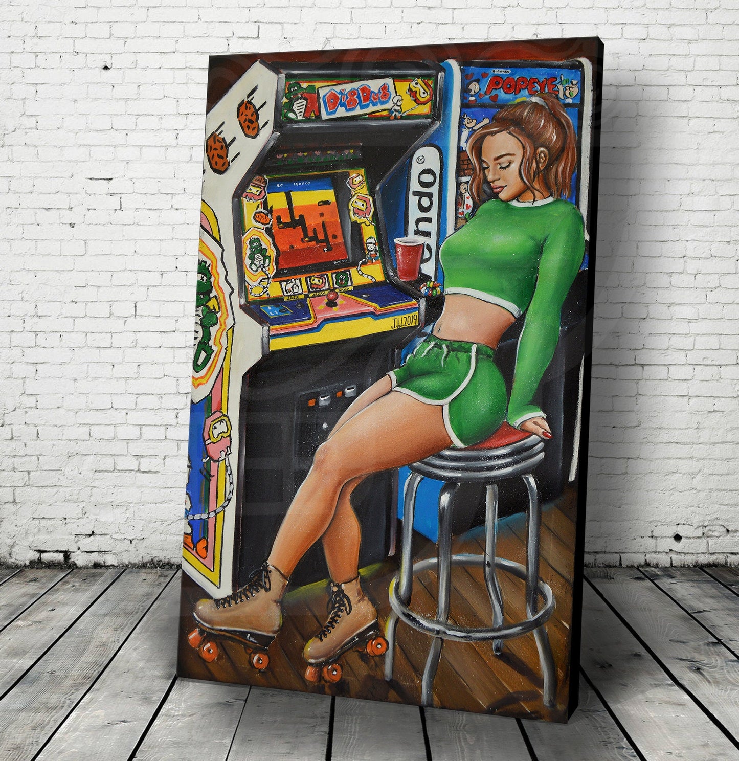 JEREMY WORST DigDug Retro Arcade painting Artwork poster roller skates quad barcade wall art decor sexy joust cabnit stool hentai  anime