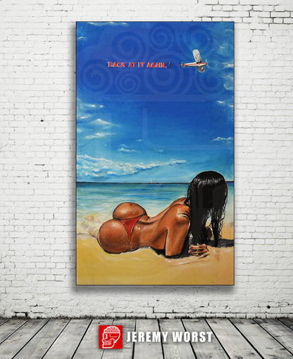 JEREMY WORST Back at it Again Artwork Signed Print poster Beach Bikini sexy red nsfw Nudes tattoo sky blue laying ocean hentai waifus  anime