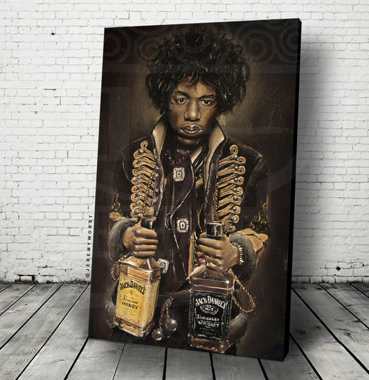 JEREMY WORST "Jimi's Jack" Hendrix Artwork Signed Canvas Wall Art Poster Print poster rare Honey Whiskey Bottle liter