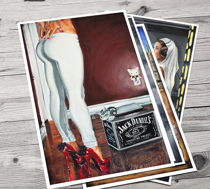 JEREMY WORST Dubstep Kitty alcohol Artwork Signed Fine art Print Las Vegas Decor sexy woman pose fashion leggings heels anime